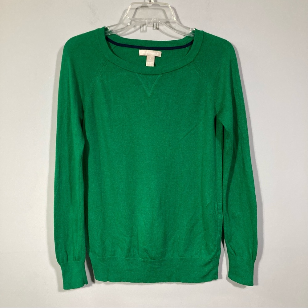 Banana Republic Wool Blend Kelly Green Elbow Patch Side Snap Sweater Sz S